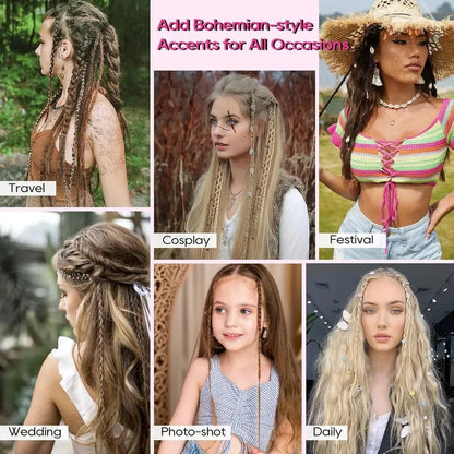 🔥🆕 2026 Boho Dreadlock Clip-In Hair Extensions 🌿 – 20" Braided Hair with Beads & Charms