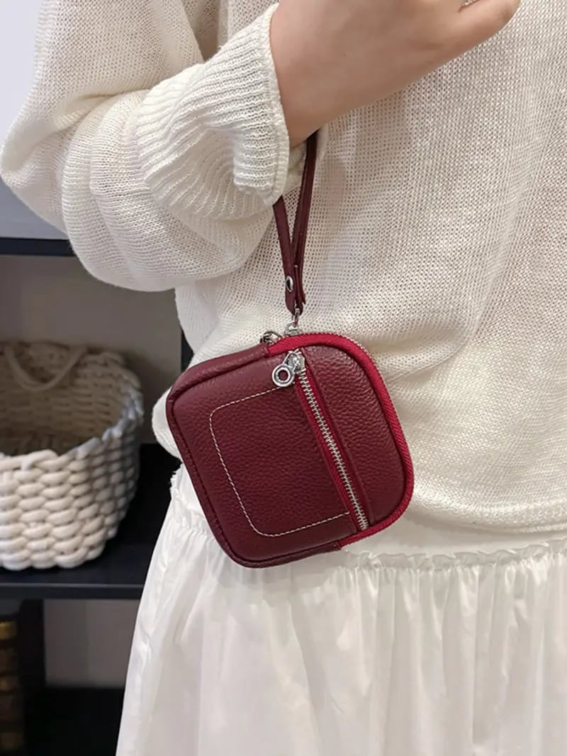 Square Leather Mini Card Wallet Coin Purse