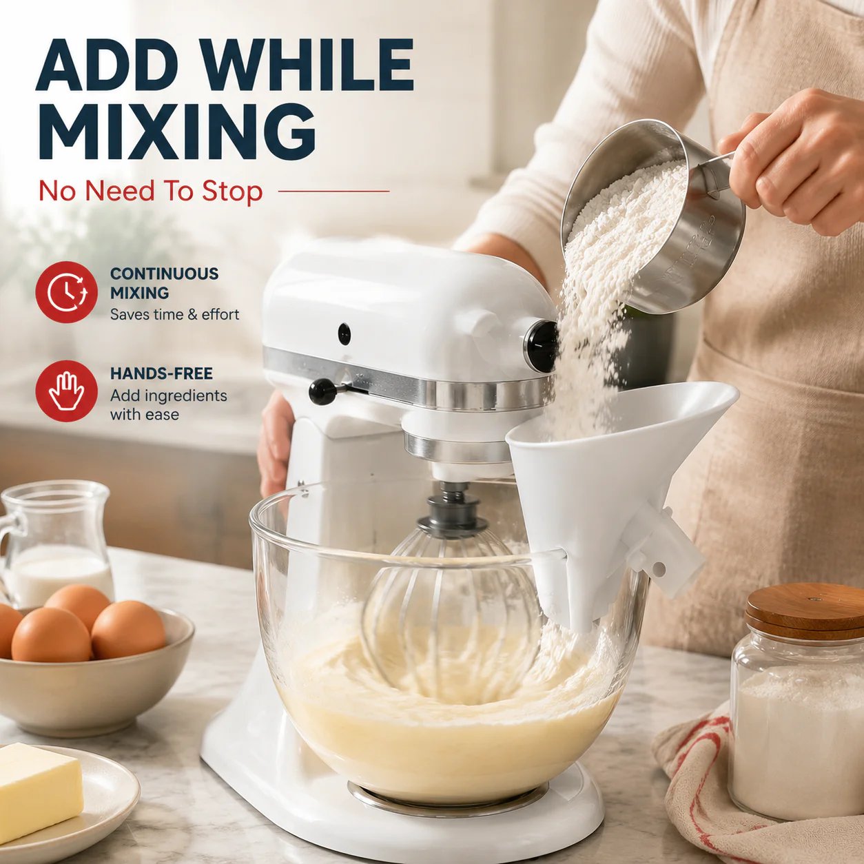 2 PCS 🥣 No-Mess Stand Mixer Pouring Funnel – Perfect Fit for KitchenAid Tilt-Head Mixers