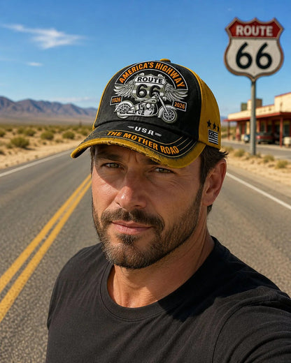🏍️Retro US Route 66 100th Anniversary Art Printed Casual Baseball Cap