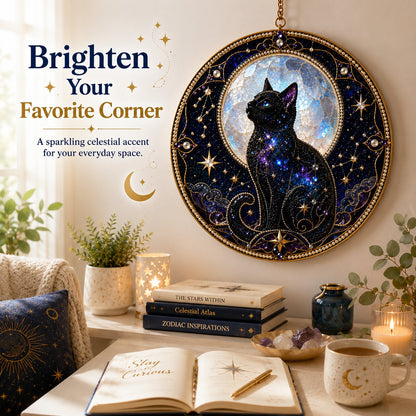 🌙🐈‍⬛ LAST DAY 49% OFF – ✨ Premium 3D Pearl Celestial Black Cat Window Hanging Kit | Luxury Flocked Canvas with Scratch-Resistant Non-Fading Pearl Beads DIY Handmade Moonlight Suncatcher Decor 🔮💎