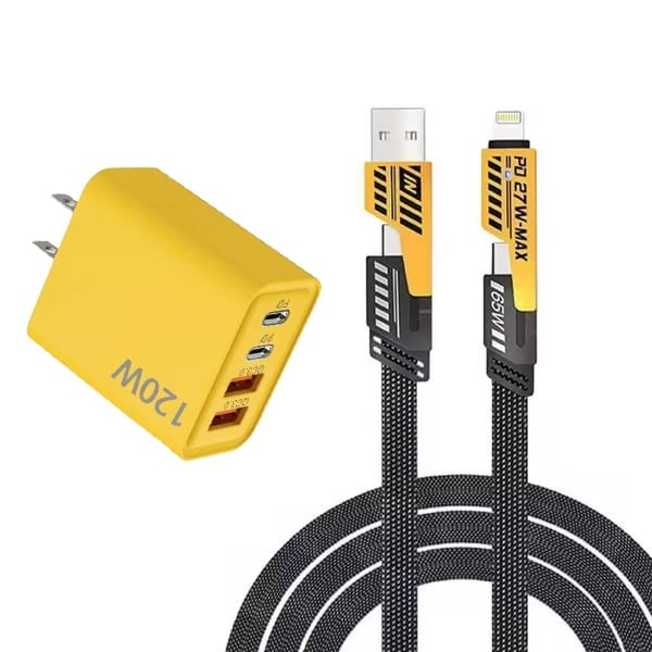 ⚡Buy 1 Get 1 Free(2 Pcs)🔥Portable Fast Charger, Type C/USB A Dual Ports Adapter,4 in 1 Fast Charging Cable & Data Sync