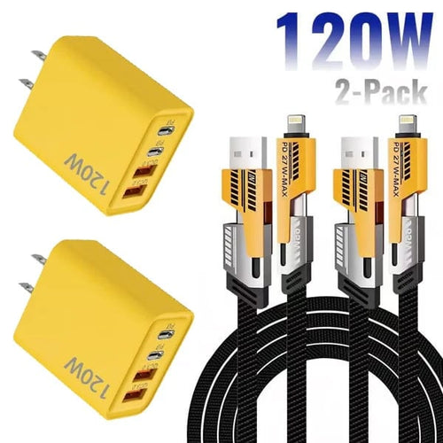 ⚡Buy 1 Get 1 Free(2 Pcs)🔥Portable Fast Charger, Type C/USB A Dual Ports Adapter,4 in 1 Fast Charging Cable & Data Sync