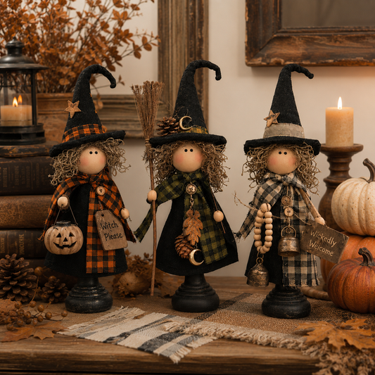 Rustic Halloween Witch Figurines, Set of 3 – Vintage Farmhouse Tabletop  Decor