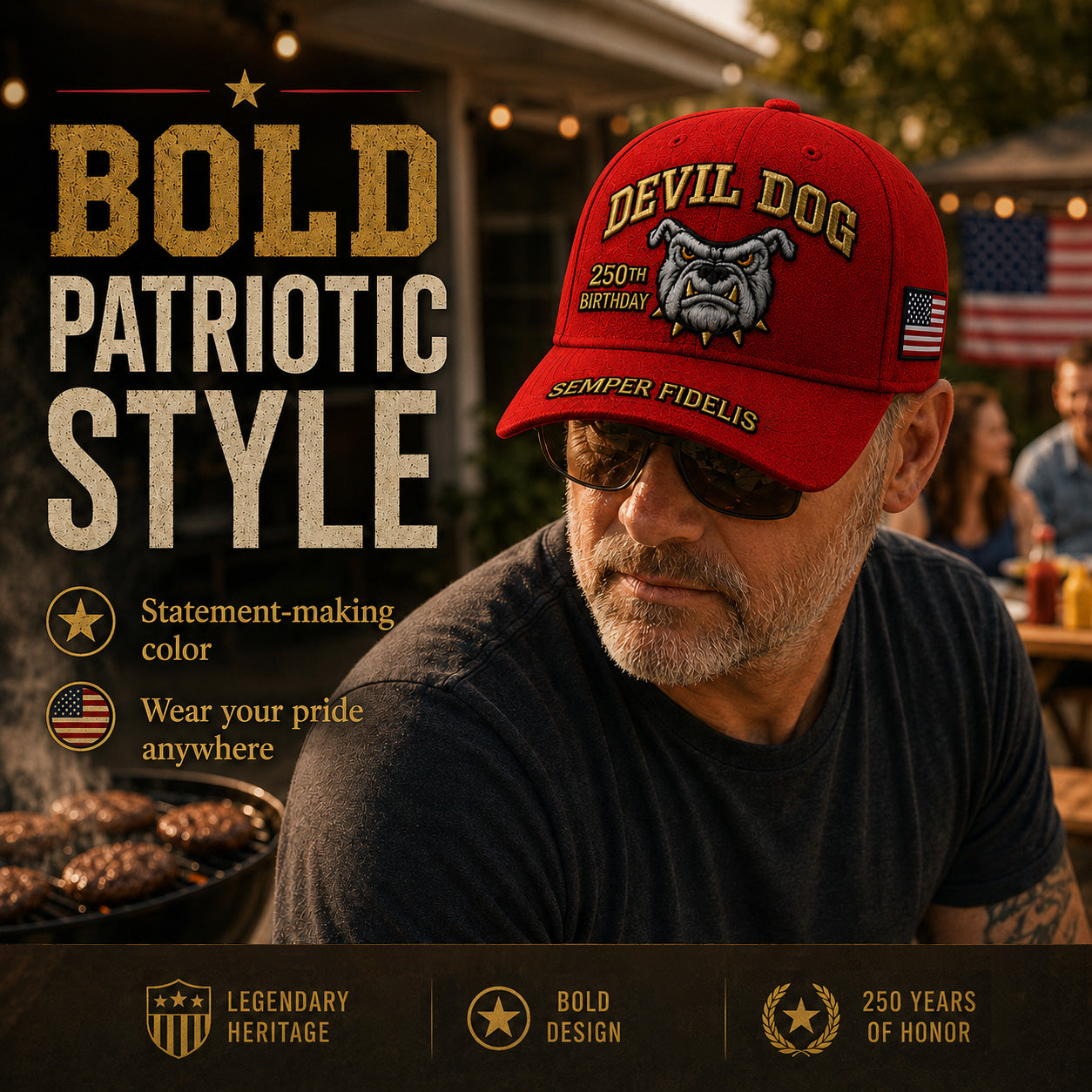 🔥 Father’s Day Sale - ❤️ Handmade Embroidered Devil Dog USMC 250th Birthday Commemorative Cap 🇺🇸