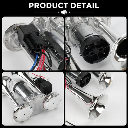 🔥LAST DAY 49% OFF - 🚗🔧2026 Upgraded 12V Dual Air Horn Kit – 130DB Super Loud Dual Horn with Compressor for Cars, Trucks, SUVs, Boats & More