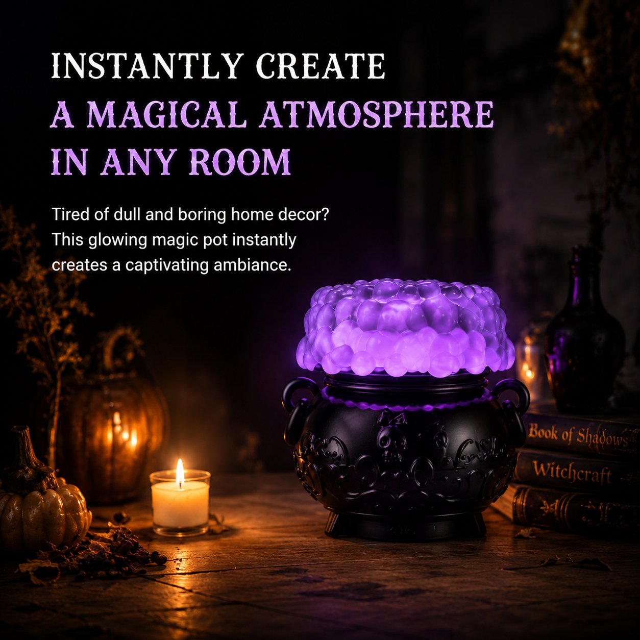 👻Light-up Color-changing Cauldron Waterglobe 3-Wick Candle Holder