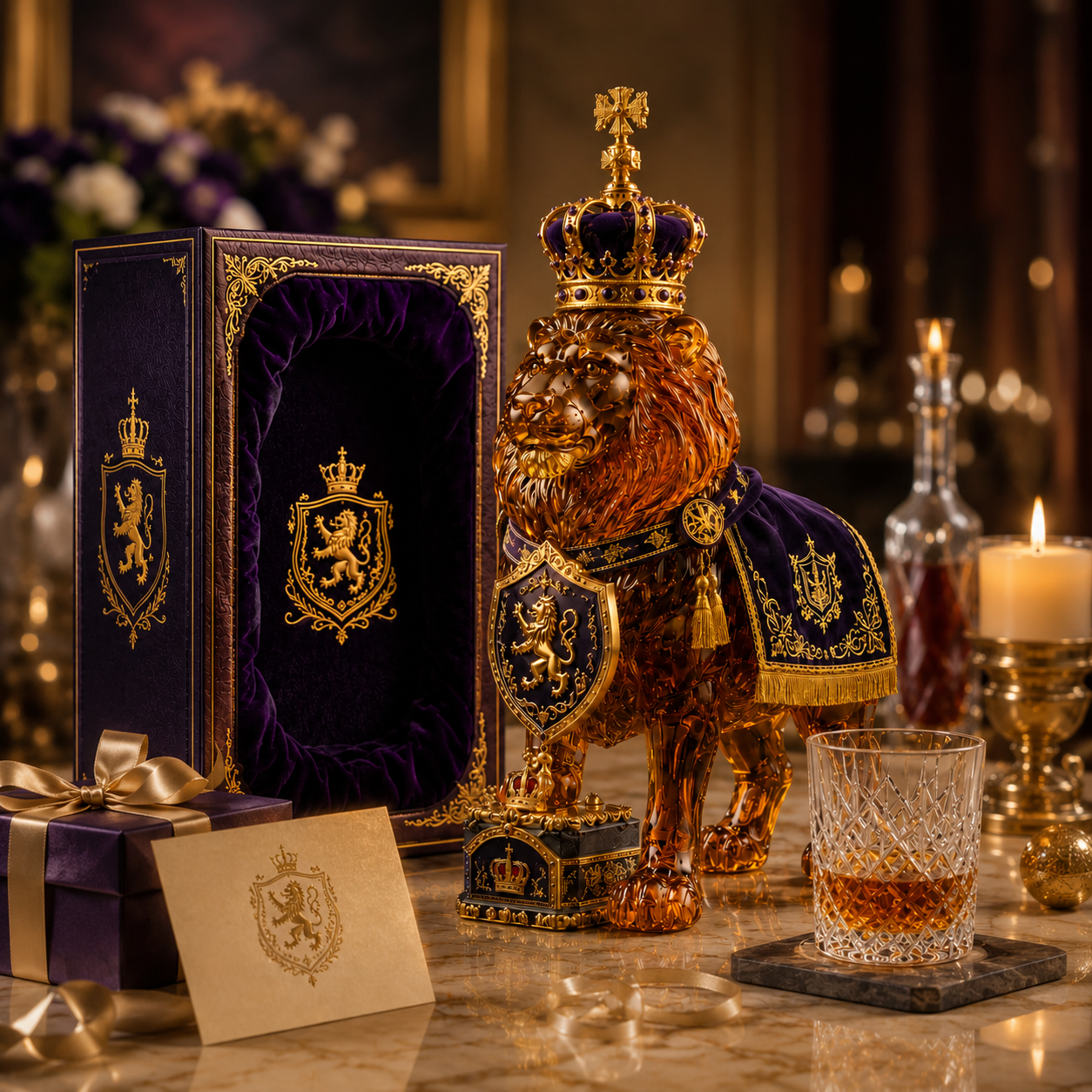 👑87th Anniversary Royal Lion Crown‑Style Whiskey Bottle, Collectible Decor Liquor Decanter