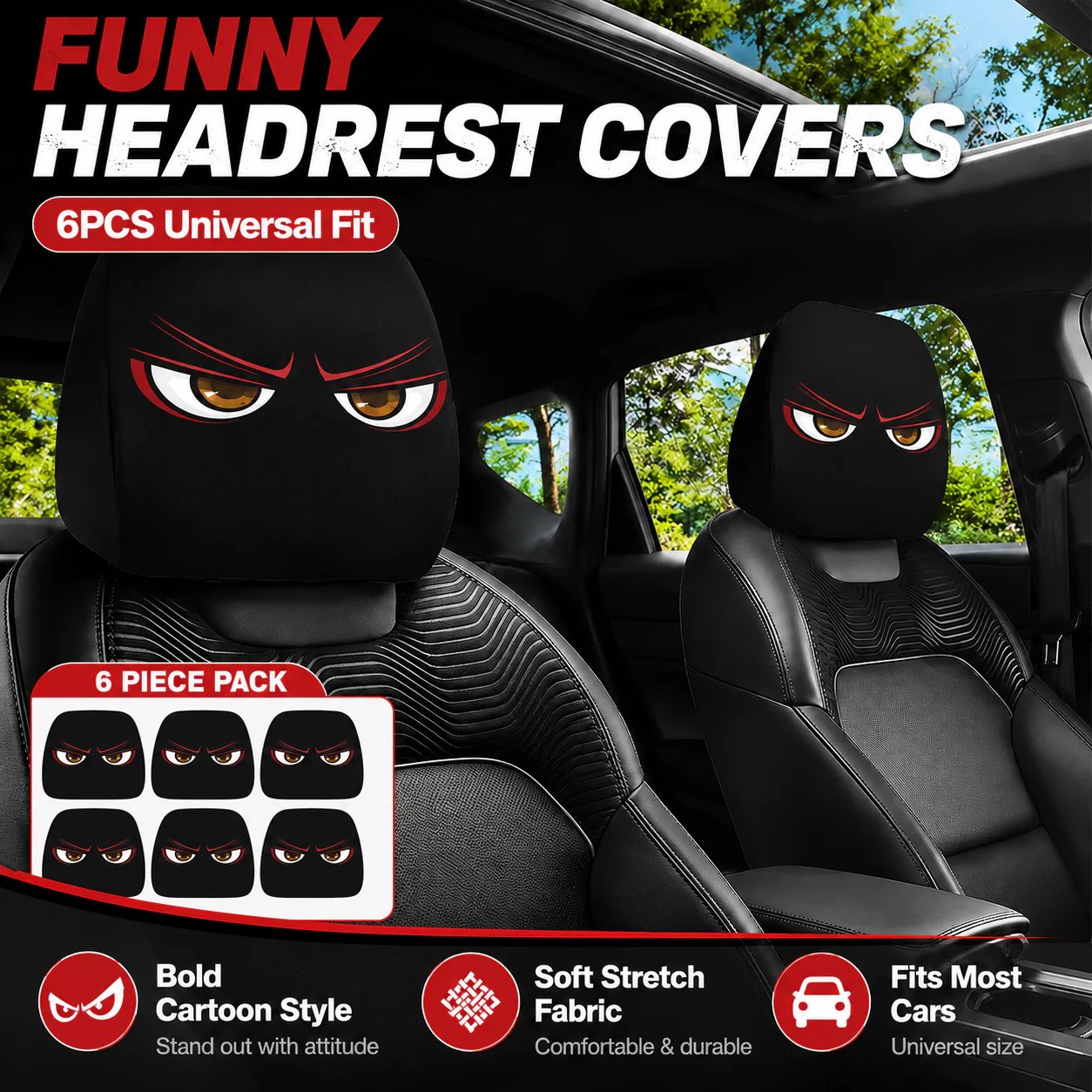 🔥😆 Funny Cartoon Car Headrest Covers – 2PCS Universal Fit 🚗
