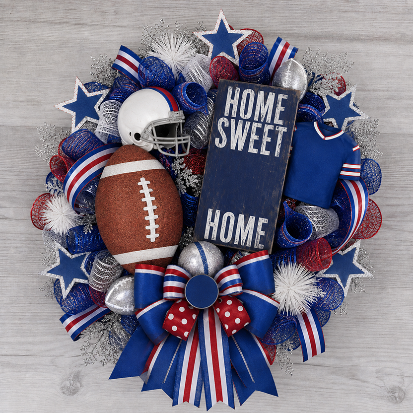 Football Team Handcrafted Wreath for Game-Day Front Door Decor