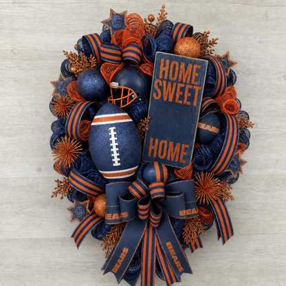 Football Team Handcrafted Wreath for Game-Day Front Door Decor