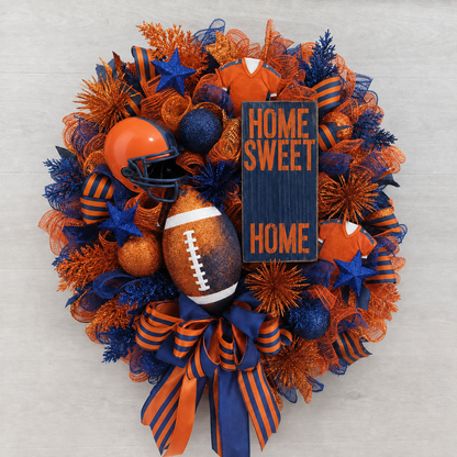 Football Team Handcrafted Wreath for Game-Day Front Door Decor