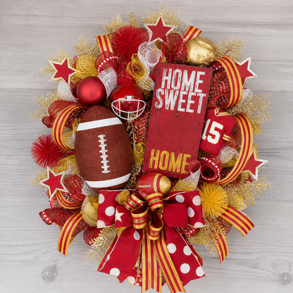 Football Team Handcrafted Wreath for Game-Day Front Door Decor