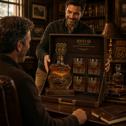 🚘Route 66 Centennial Road Trip Whiskey Decanter Set｜Retro Highway Collectible Liquor Gift🛣️