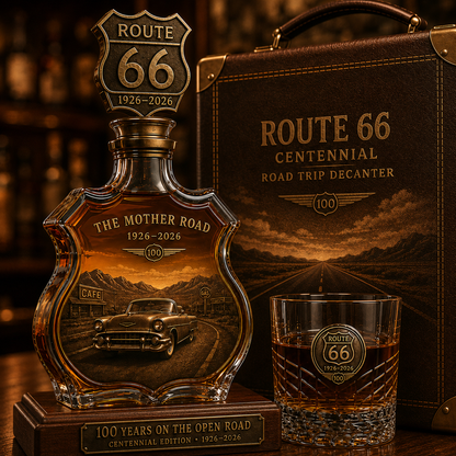 🚘Route 66 Centennial Road Trip Whiskey Decanter Set｜Retro Highway Collectible Liquor Gift🛣️