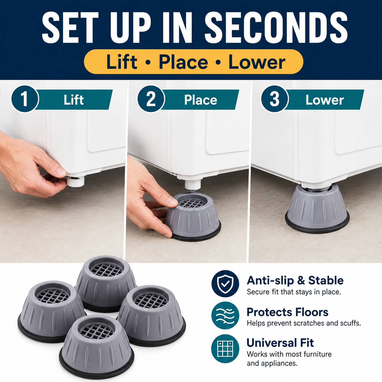 🔥 Heavy-Duty Anti-Vibration Foot Pads – Anti-Slip, Noise-Reducing & Moisture-Resistant