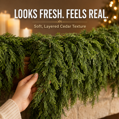 🎄 2-Pack Real-Touch Cedar Garland – Lush Christmas Greenery