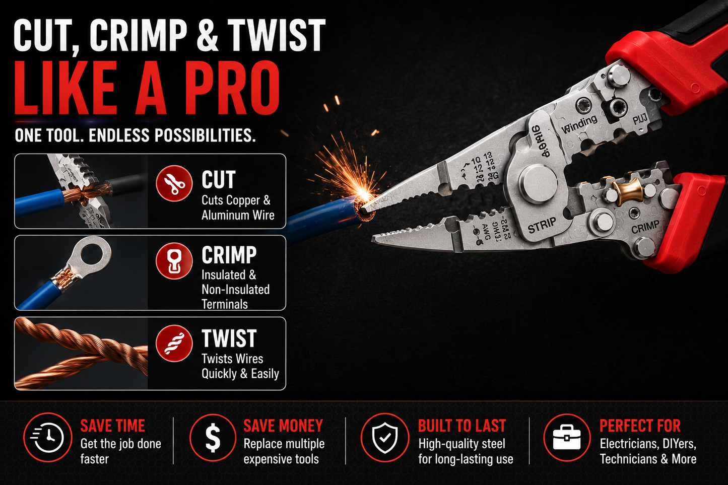 ⚡10-in-1 Wire Stripper Pliers With Voltage Tester | All-in-One Electrician Repair Tool
