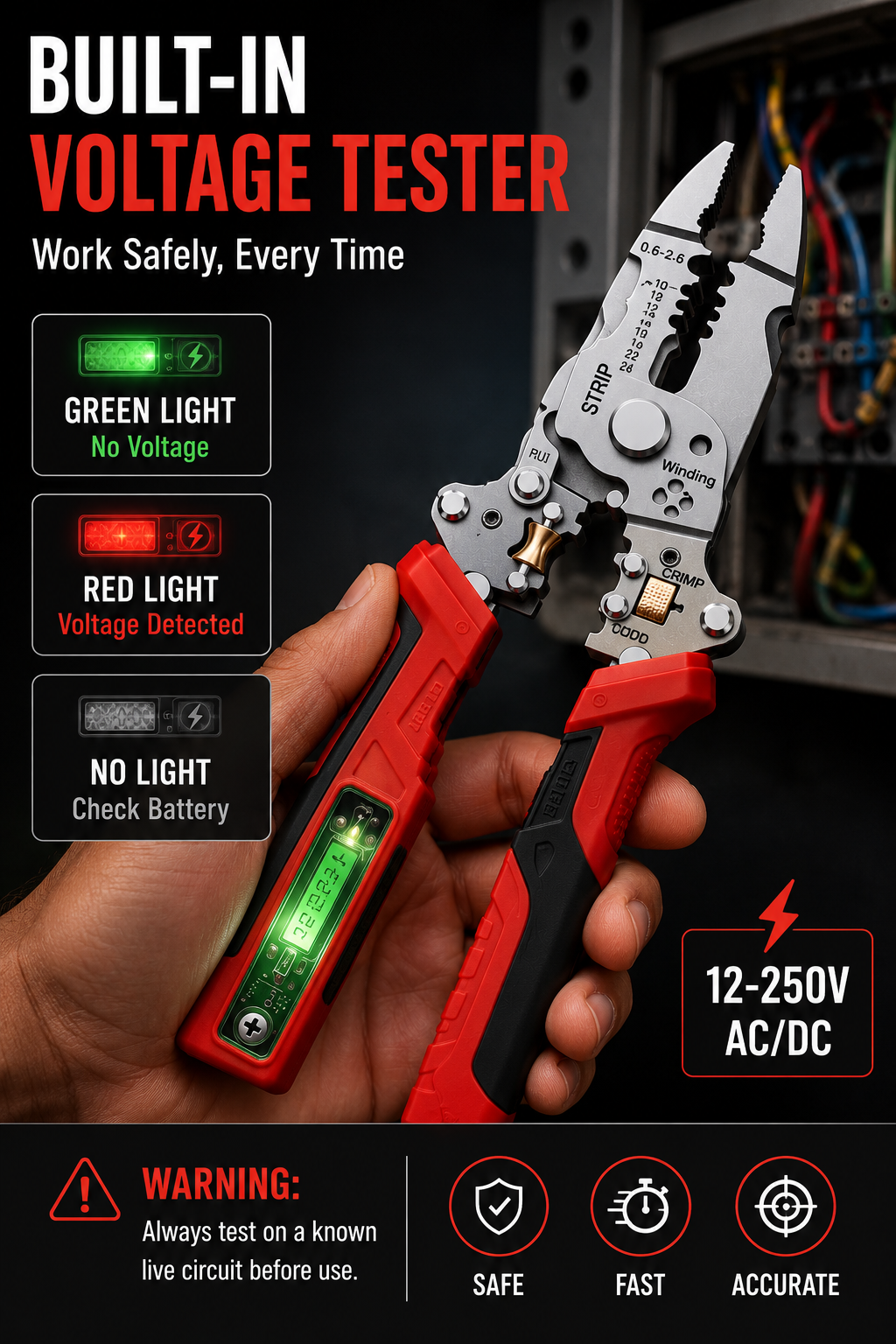 ⚡10-in-1 Wire Stripper Pliers With Voltage Tester | All-in-One Electrician Repair Tool