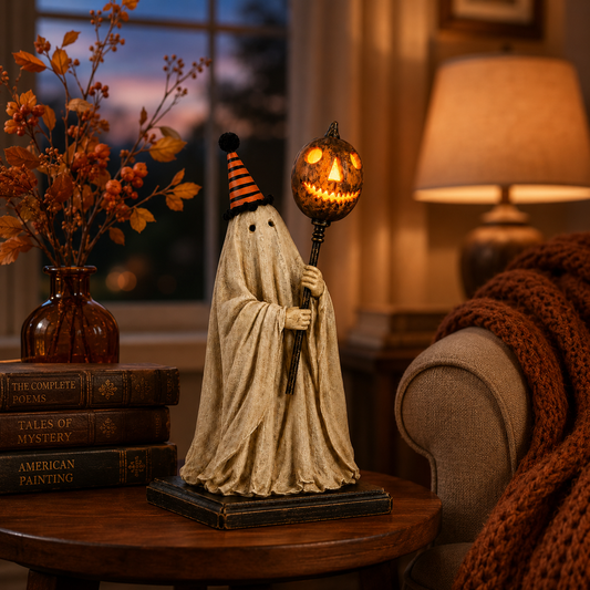 Summerween Sale 50% OFF 💕- Lighted Vintage Ghost Figurine with Glowing Pumpkin Staff