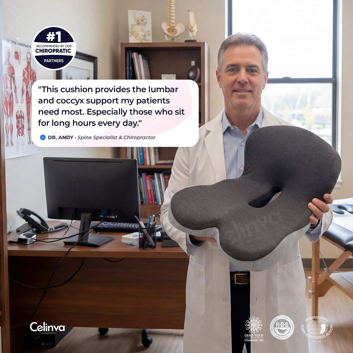 Ergonomic Memory Foam Seat & Back Cushion — Full Support for Tailbone, Coccyx & Lumbar Relief