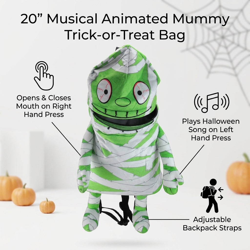 🎃🍬Musical Animated Mummy Children's Halloween Trick or Treat Bag