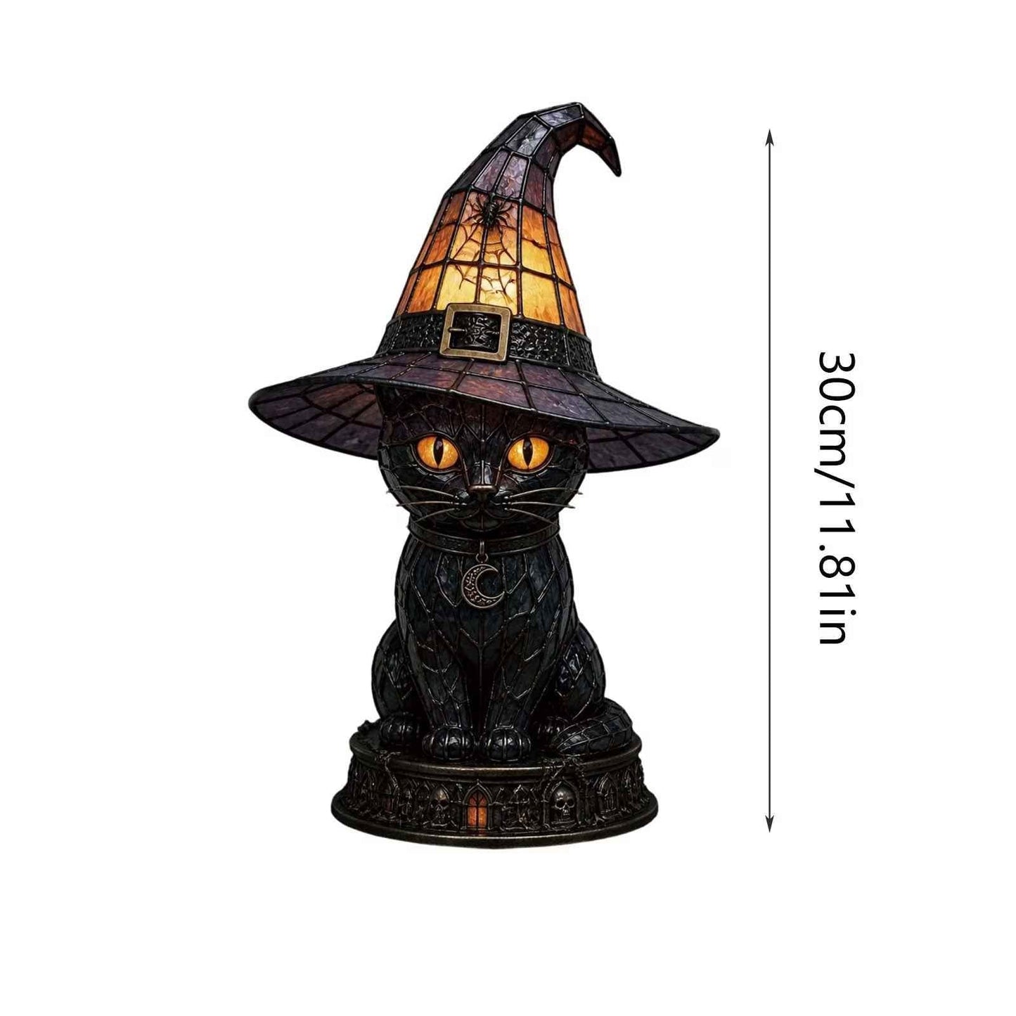 🔥Exclusive Limited Item 👍🔥50%OFF🐈 Gothic Stained Glass Witch Black Cat Table Lamp | Halloween Witch Hat Night Light Decor
