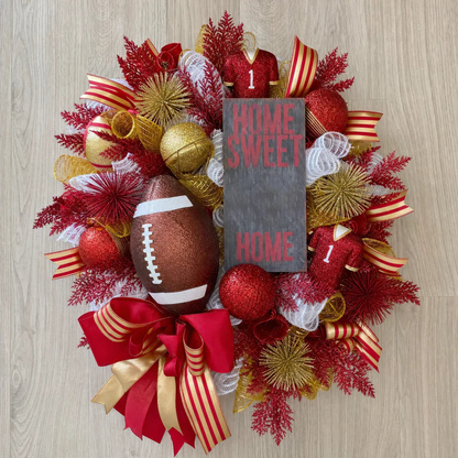 Football Team Handcrafted Wreath for Game-Day Front Door Decor