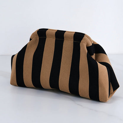 Women's Striped/diamond Dot Cloud Handbag, Clip-Top Crossbody Bag