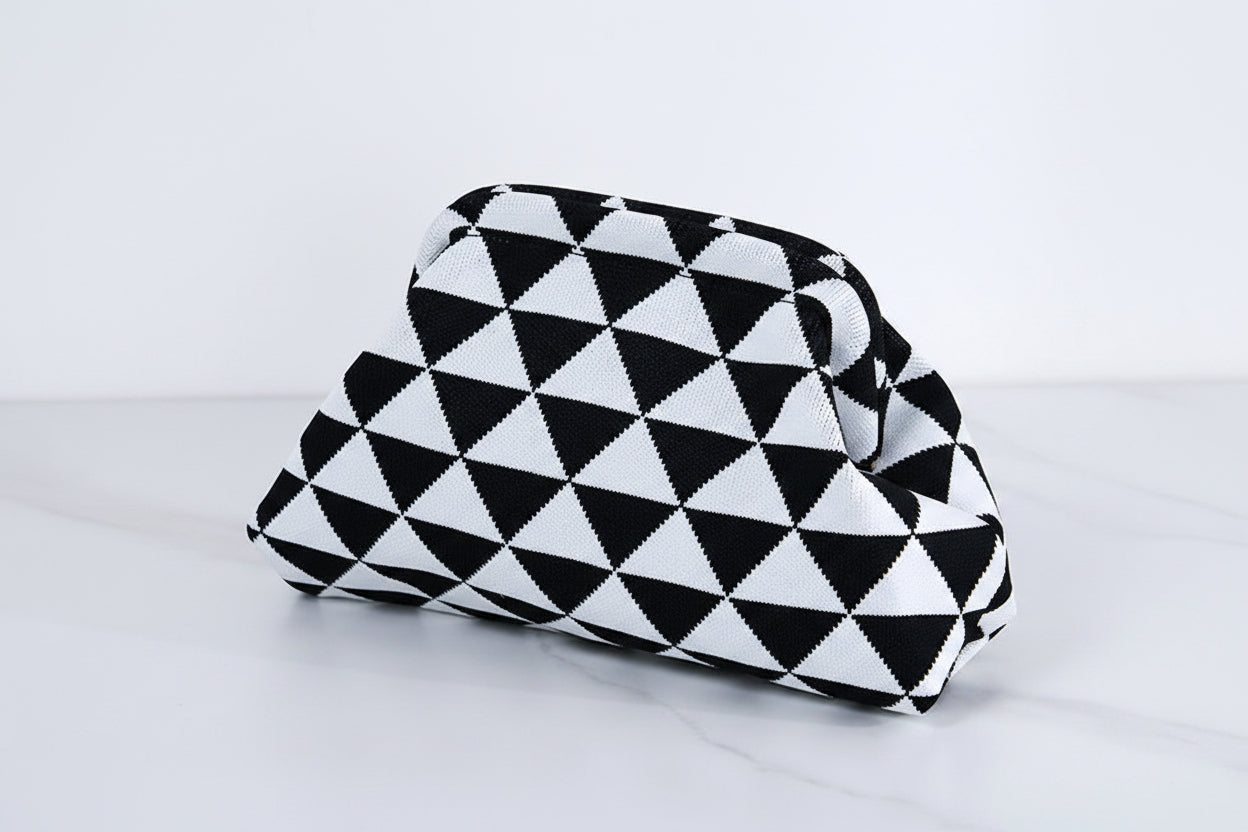 Women's Striped/diamond Dot Cloud Handbag, Clip-Top Crossbody Bag