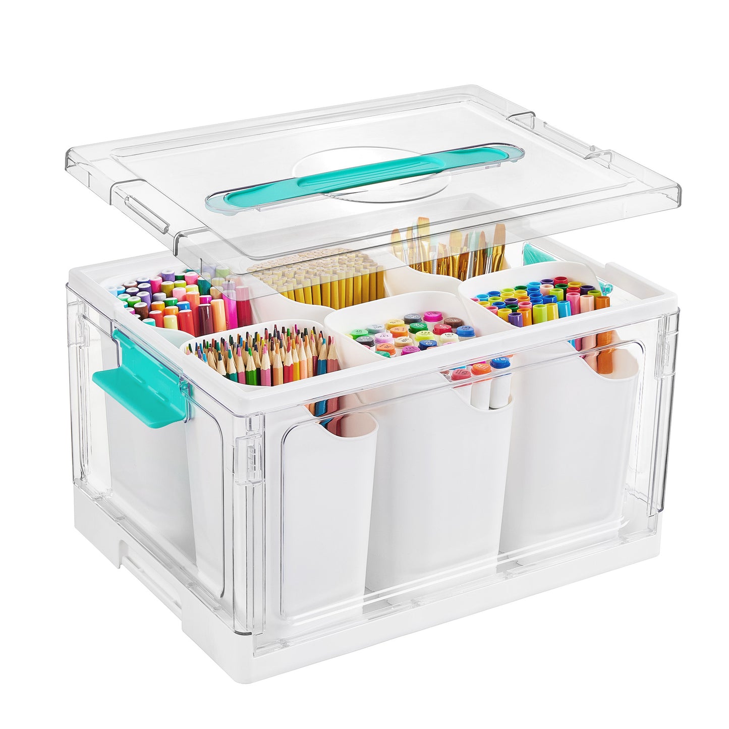 Vtopmart 24QT clear craft storage bin with tray and adjustable dividers for art toys, hair, bows