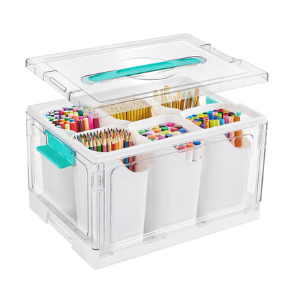 Vtopmart 24QT clear craft storage bin with tray and adjustable dividers for art toys, hair, bows