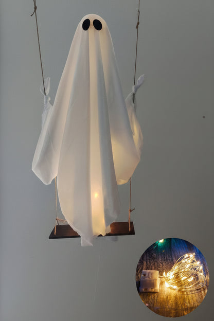 5FT Large Hanging Ghost Swing with Remote Control String Lights 👻🕸️