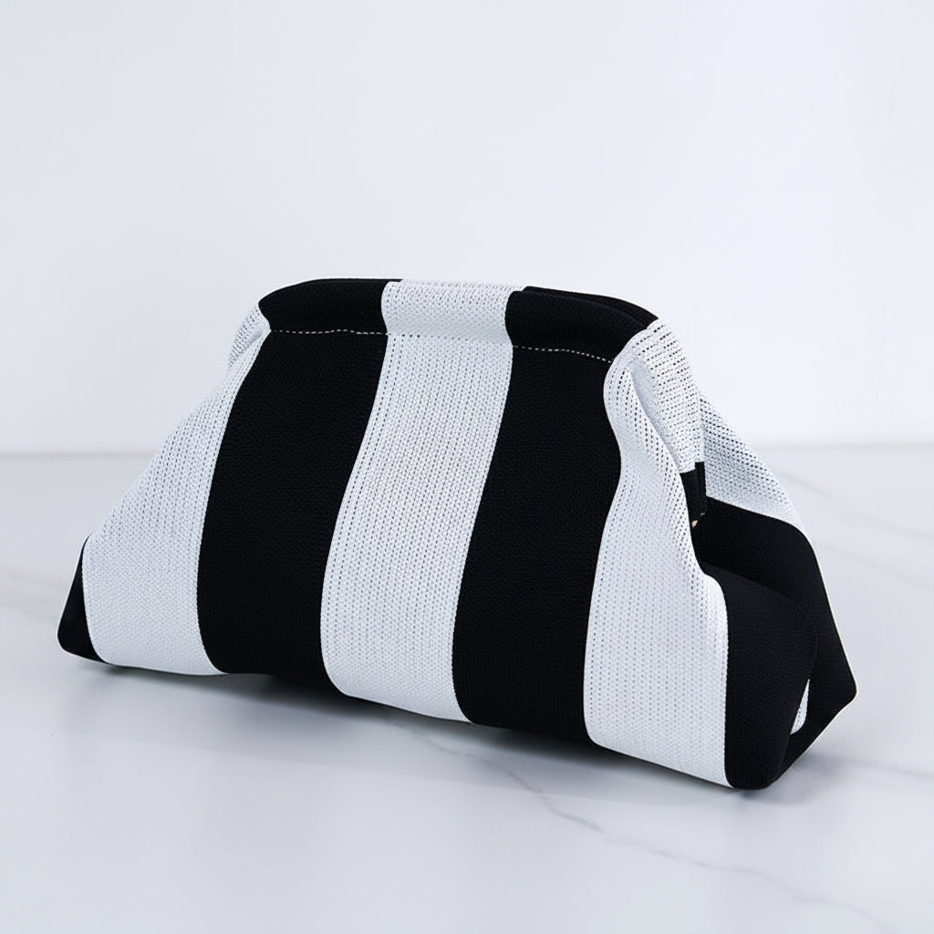 Women's Striped/diamond Dot Cloud Handbag, Clip-Top Crossbody Bag