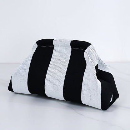Women's Striped/diamond Dot Cloud Handbag, Clip-Top Crossbody Bag