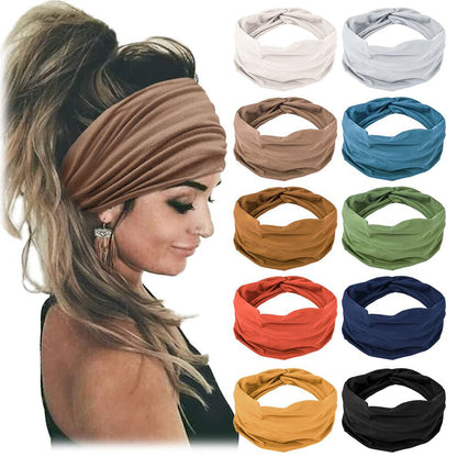 10 Pack Wide Knotted Turban Headbands for Women