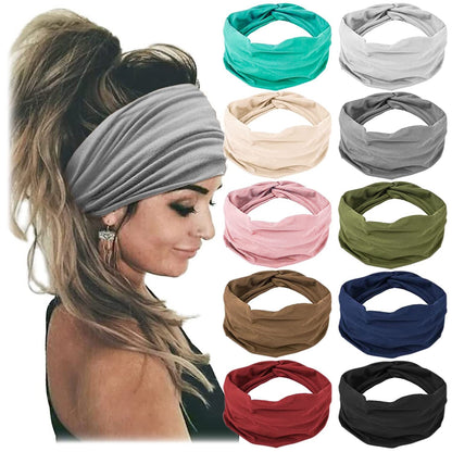 10 Pack Wide Knotted Turban Headbands for Women