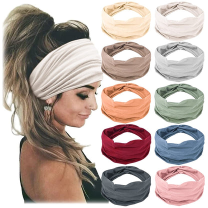 10 Pack Wide Knotted Turban Headbands for Women