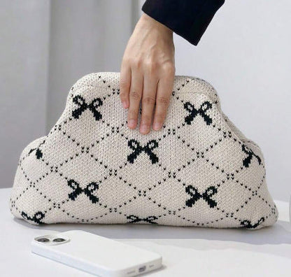 Women's Striped/diamond Dot Cloud Handbag, Clip-Top Crossbody Bag