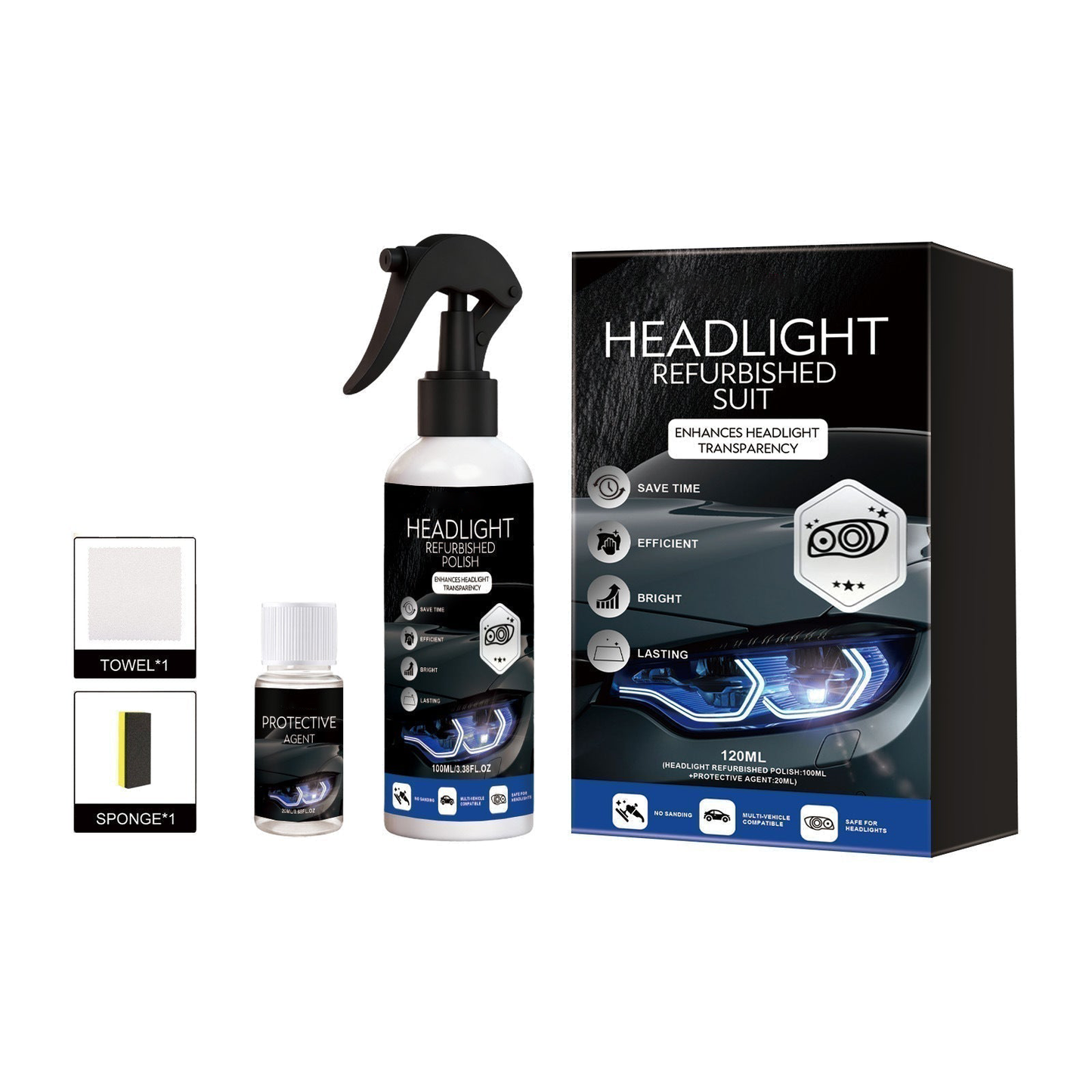 🚗Professional Car Headlight Restoration Kit – Removes yellowing & scratches, restores clarity & UV protection – easy DIY solution ✨