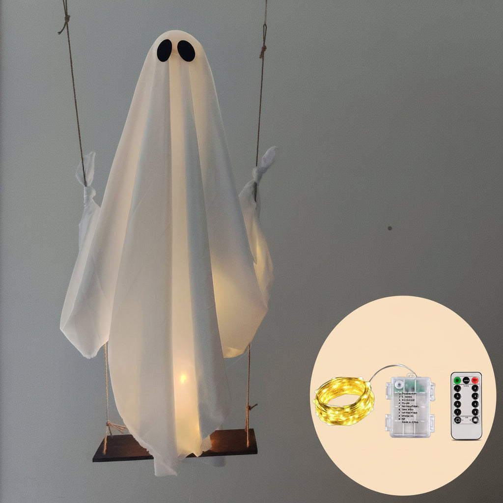 5FT Large Hanging Ghost Swing with Remote Control String Lights 👻🕸️