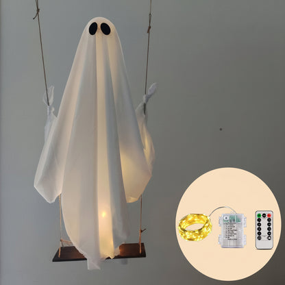 5FT Large Hanging Ghost Swing with Remote Control String Lights 👻🕸️