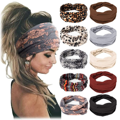 10 Pack Wide Knotted Turban Headbands for Women