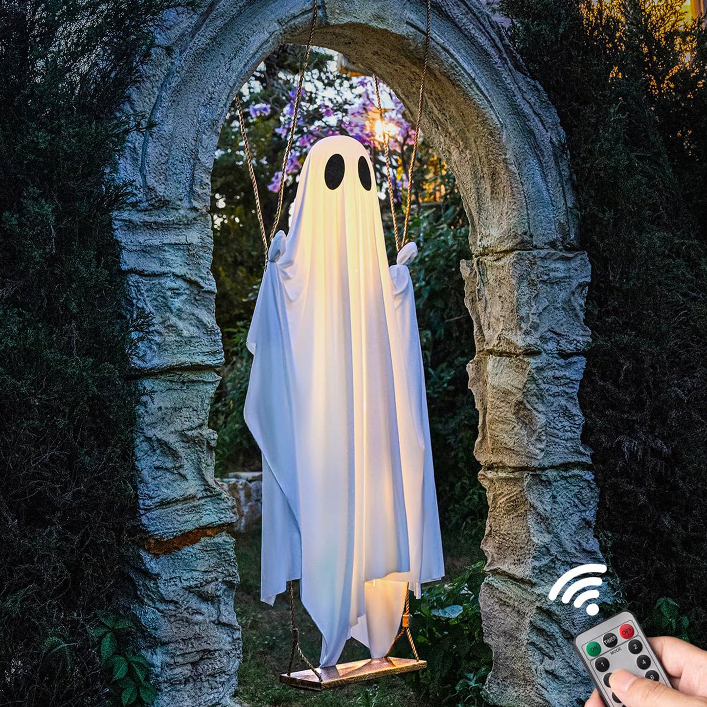 5FT Large Hanging Ghost Swing with Remote Control String Lights 👻🕸️