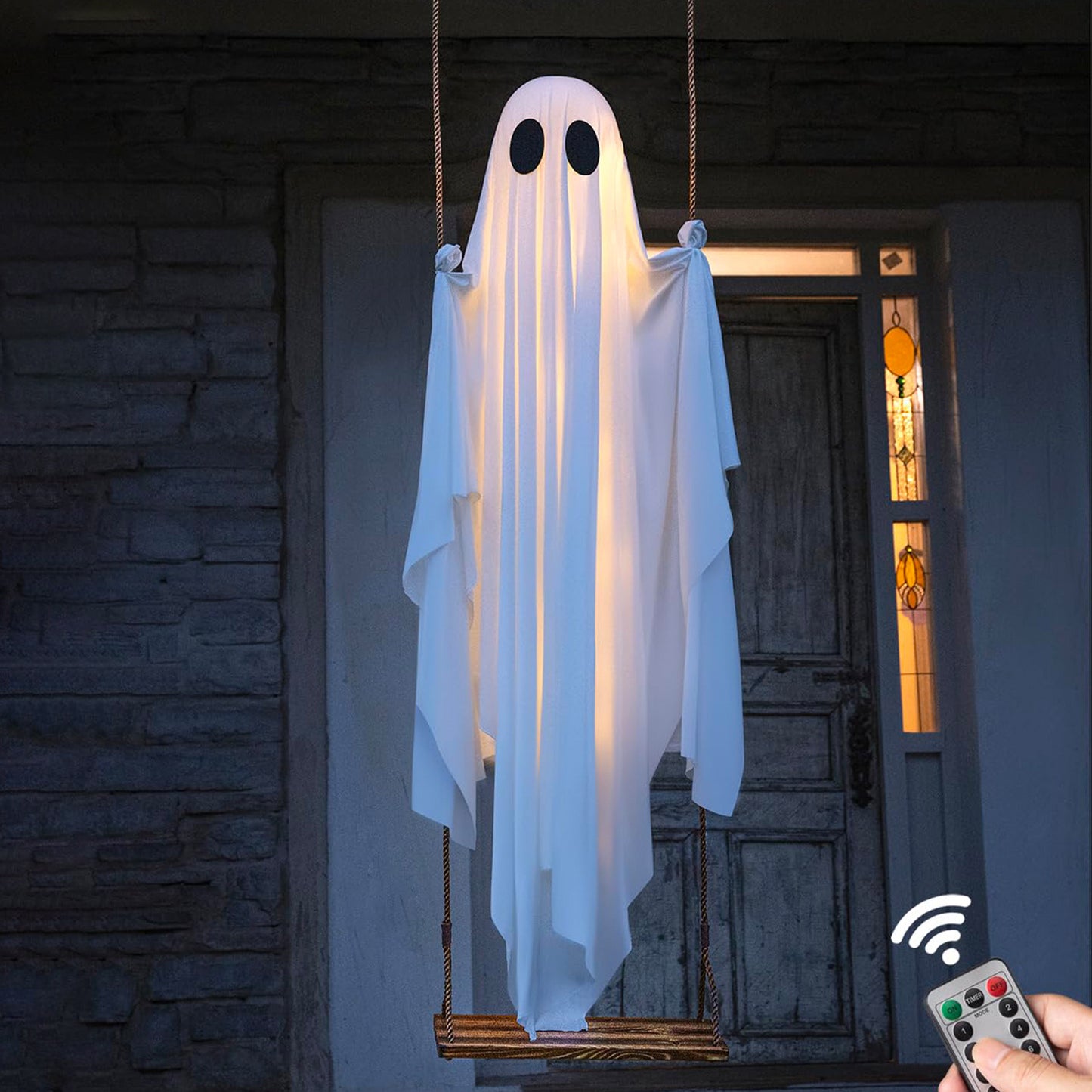 5FT Large Hanging Ghost Swing with Remote Control String Lights 👻🕸️