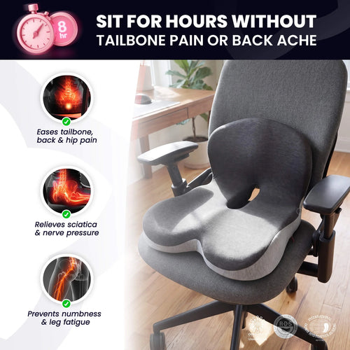 Ergonomic Memory Foam Seat & Back Cushion — Full Support for Tailbone, Coccyx & Lumbar Relief