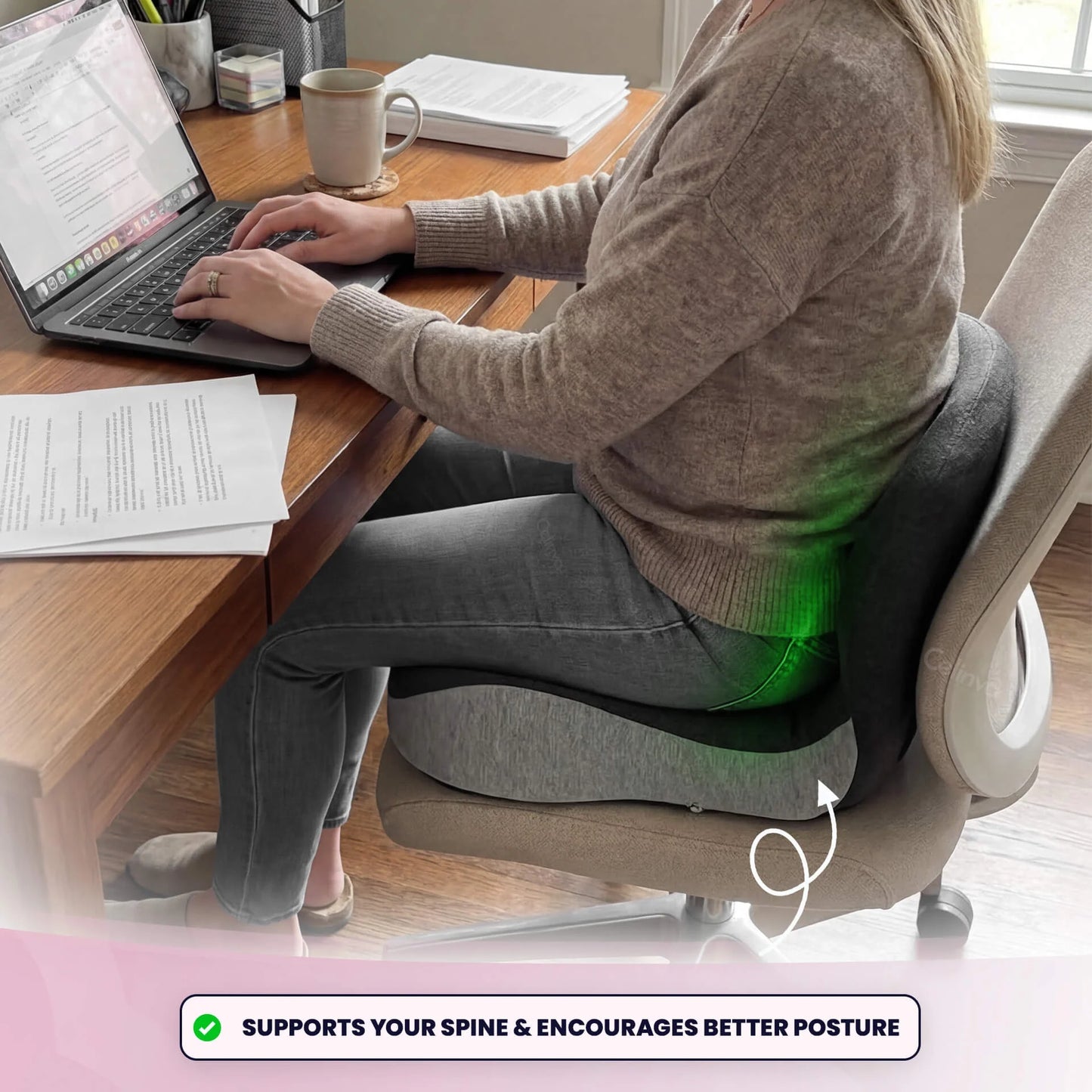 Ergonomic Memory Foam Seat & Back Cushion — Full Support for Tailbone, Coccyx & Lumbar Relief