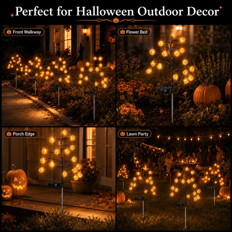 Pumpkin Solar Stake Lights - Halloween Outdoor Yard Decor