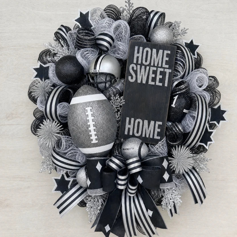 Football Team Handcrafted Wreath for Game-Day Front Door Decor