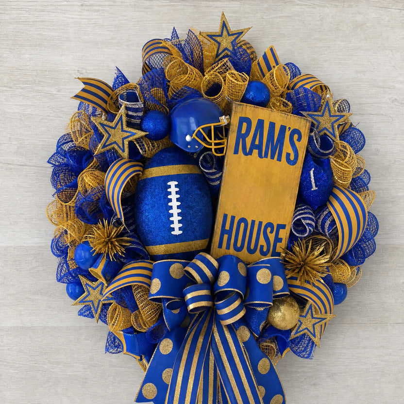 Football Team Handcrafted Wreath for Game-Day Front Door Decor